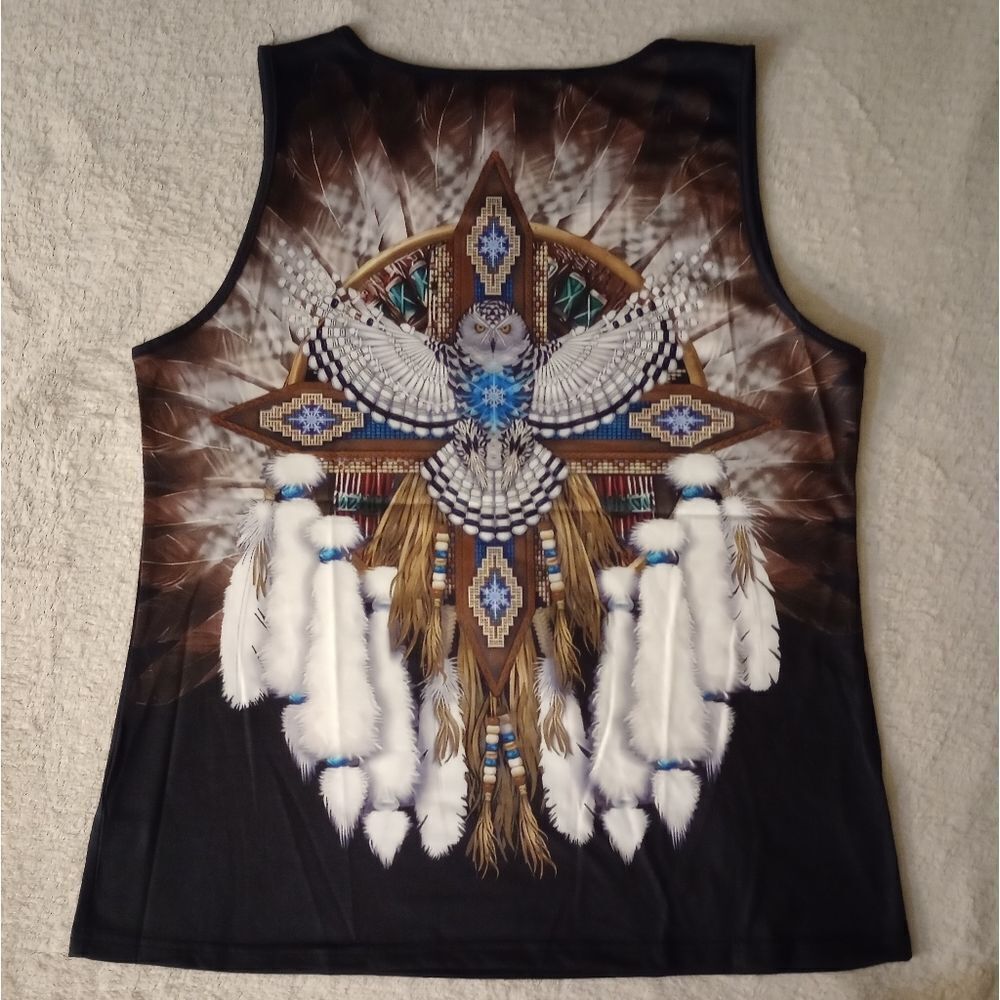 Women's Sleeveless Feather Dreamcatcher Tank Top - White & Brown - Picture 7 of 7